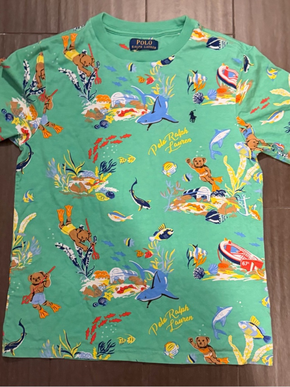 Ralph Lauren Green Tropical Ocean Print Kids Tee - NO SIZE TAG